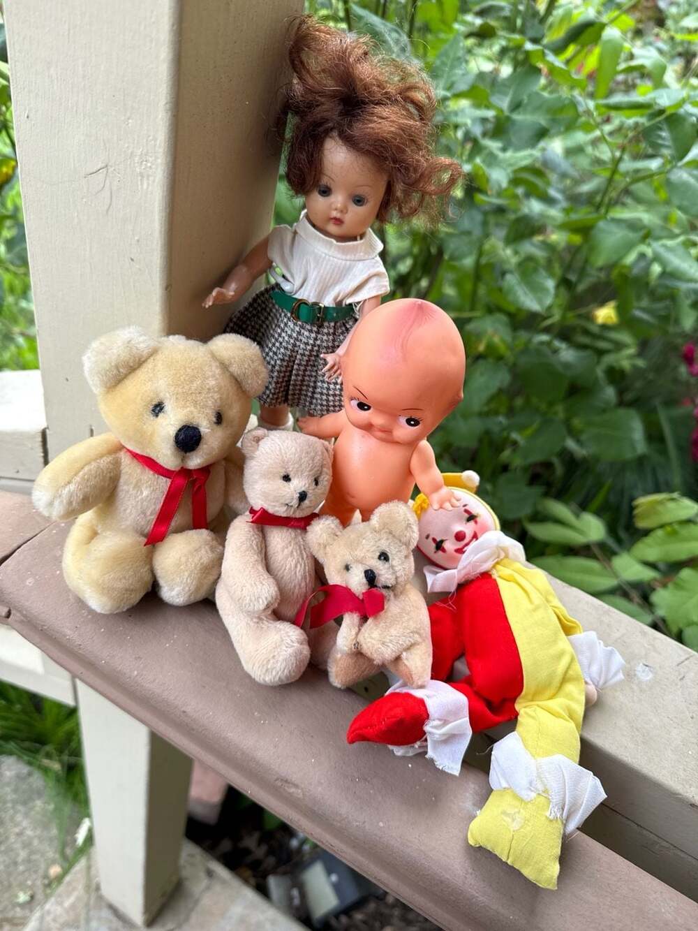 Vintage Doll and Teddy Bear Lot - Doll, Kewpie, Clown, and Plush Bears